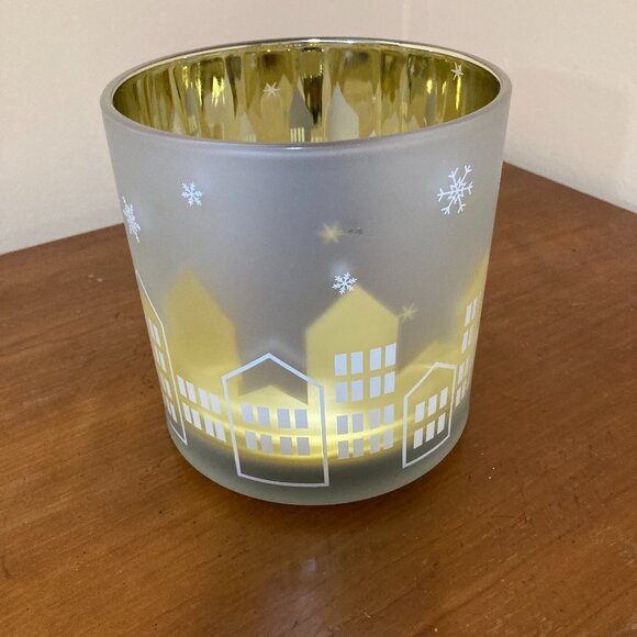 Candle Holder Decorative Frosted Glass Winter Scene - Picture 1 of 5